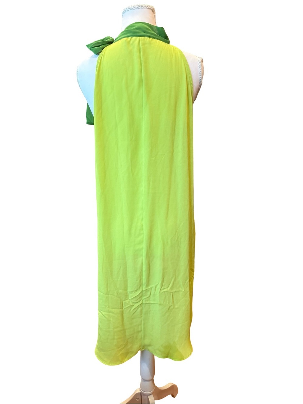 Y2K Sweet Pea for New York & Company Lime Green Halter Tie Neck Tunic Top Size L - Picture 6 of 9